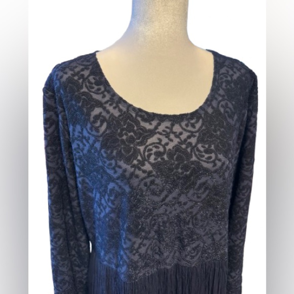 Vintage Navy Burnout Velvet Maxi Dress Long Sleeve Boho Goth Sz 12 - Picture 4 of 9